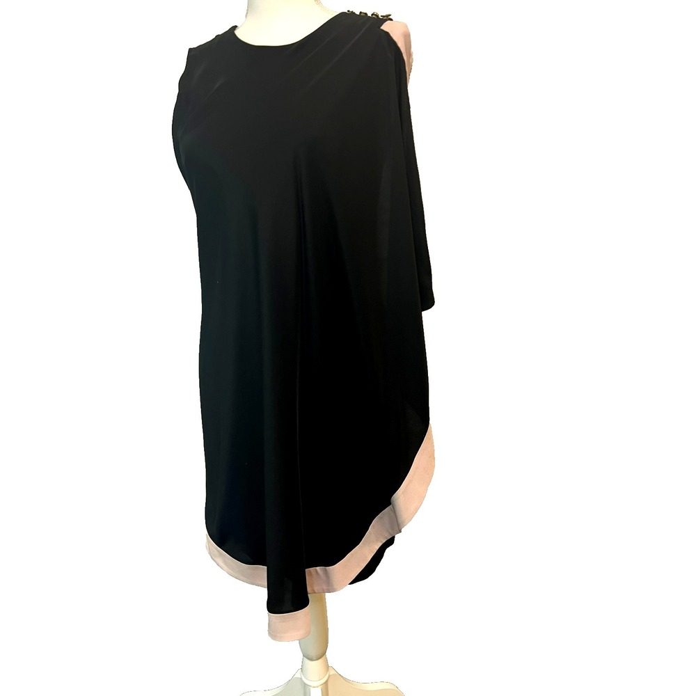 Ted Baker Asymmetric Drape Shift Dress Black Blush Trim Scoop Neck Sleeveless, 2